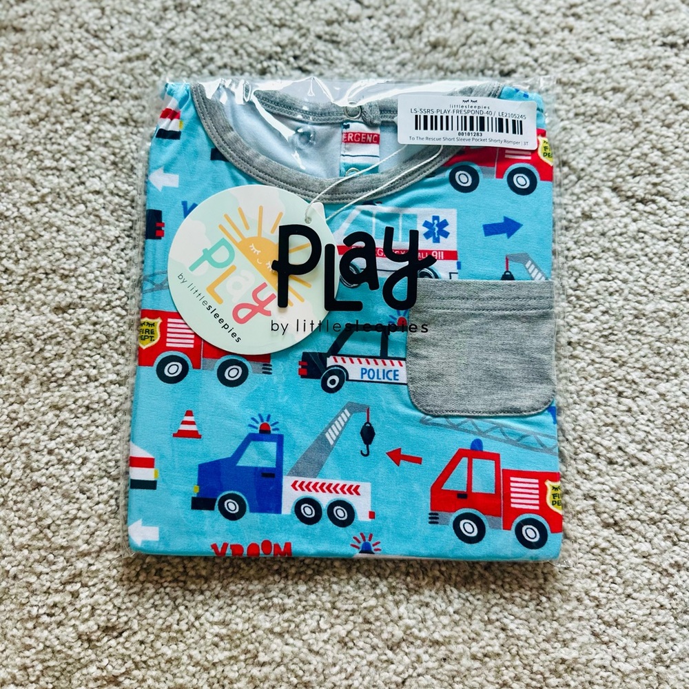 Little Sleepies First Responder Pocket Shorty Romper 3T NEW